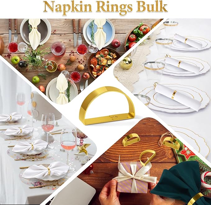 20PCS Gold Napkin Rings Iron Material Bright Gold Napkin Holder, Fall Thanksgiving Christmas Easter Napkins Rings for Daily Table Decor Wedding, Banquet, Party