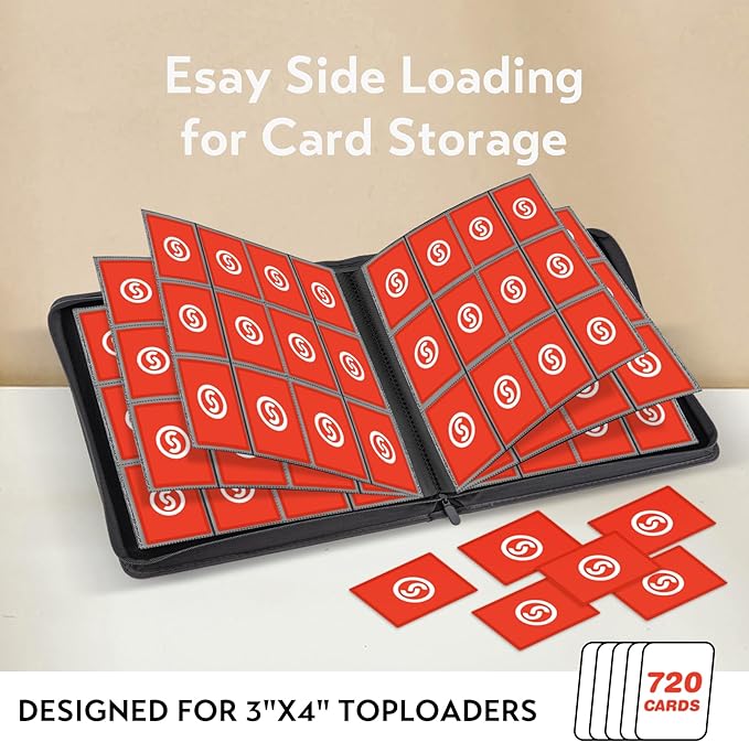 SMYV 12 Pocket Trading Card Binder, Premium PU Cover Card Binder for 720 Cards, Ringless Side Loading Card Collection Album Folders for MTG, TCG, Game Cards & Sports Cards (Red)
