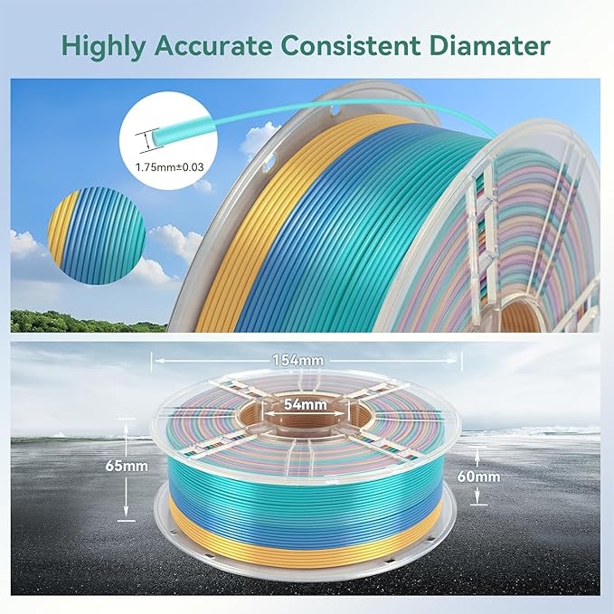 Kingroon Rainbow PLA 3D Printer Filament, 1.75mm, 16kg Bundle, Color Changing, ±0.03mm Accuracy, 16 Spools