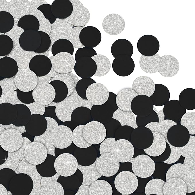 300Pcs Glitter Silver And Black Table confetti,Paper Circle Dots Confetti for Birthday Party Halloween Bachelorette Wedding Baby Shower Graduation Decorations