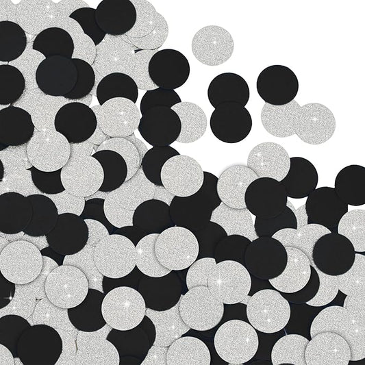 300Pcs Glitter Silver And Black Table confetti,Paper Circle Dots Confetti for Birthday Party Halloween Bachelorette Wedding Baby Shower Graduation Decorations