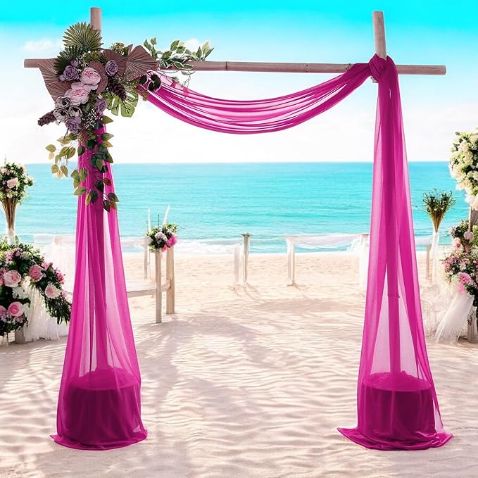 MDS Halloween Chiffon Draping Fabric - 2 Panel, 30" Wide x 100ft Long - Sheer Spooky Arbor & Canopy Drapery for Haunted House Backdrops, Party Ceilings, DIY Costumes & Themed Events - Magenta