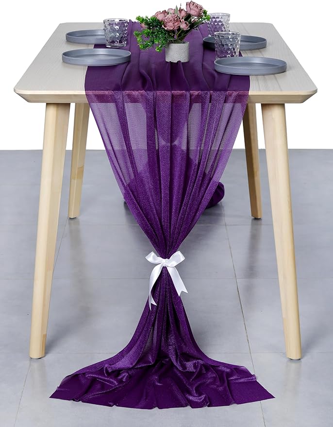 MDS Halloween Chiffon Table Runner - 12 Pack, 29 x 170 Inches, 14ft Each - Sheer Spooky Table Runners for Haunted House Parties, Trick-or-Treat Tables, Witchy Décor, Wedding & Events - Cadbury Purple