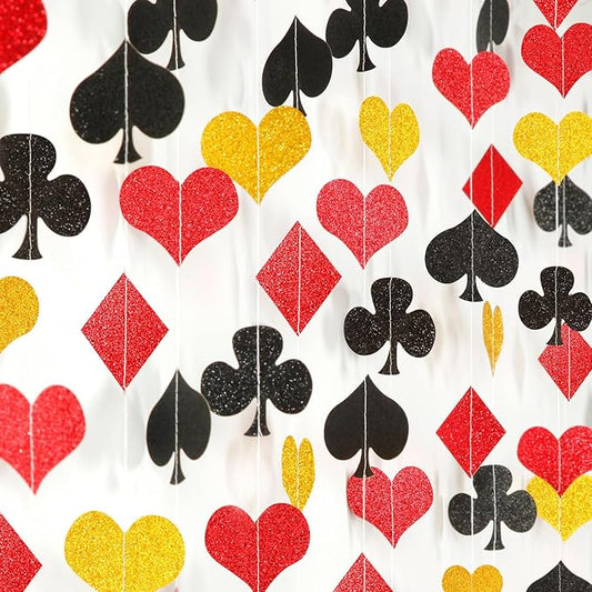 Red-Black Gold Casino Party-Decorations Streamers-Garland - 52ft Poker Theme Hanging Paper Banner,Adults Game Night Birthday Wedding Bachelorette Decor Hugfond