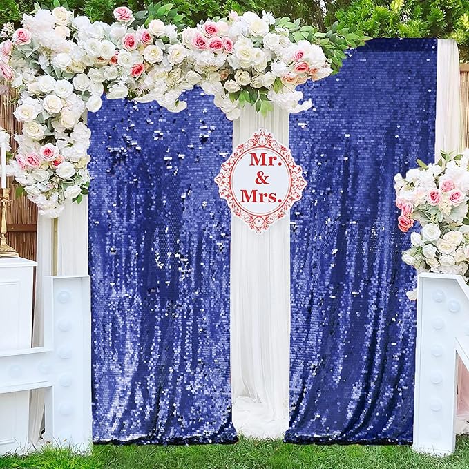 JYFLZQ Blue Payette Sequin Backdrop Curtains 4ft x 8ft 2 Panels Shimmer Wall Backdrop Big Sequin Background Thick Glitter Photo Booth Backdrops for Parties