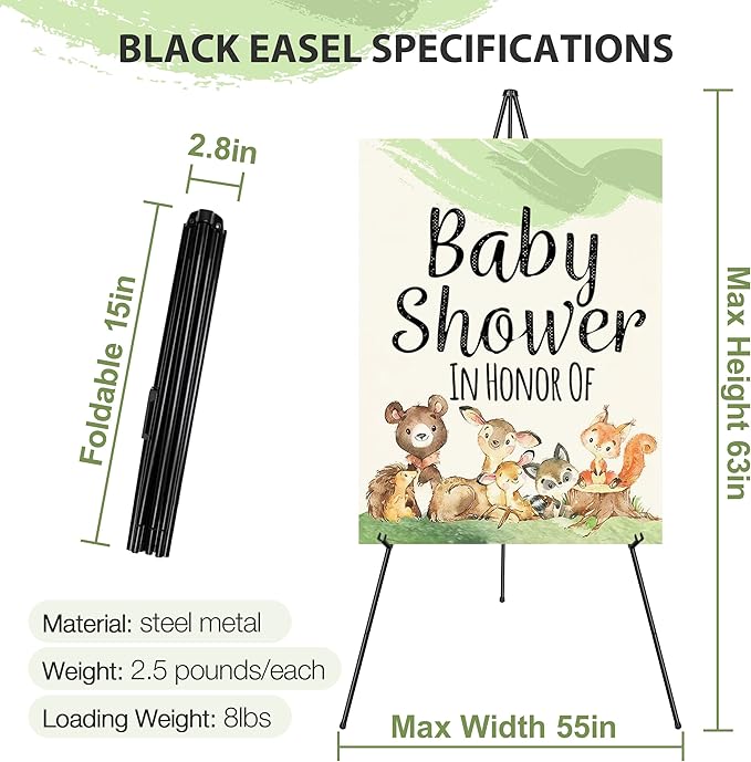 63" Display Easel Stand - 2Packs Art Easels for Wedding Sign Poster Stand Folding Floor Adjustable Metal Black Easel Instant Tripod Easel for Painting Wedding Welcome Sign Stand