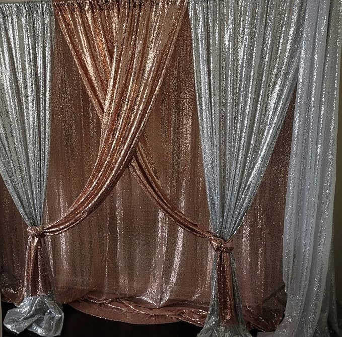 Rose Gold Sequin Backdrop Curtains 2 Panels 2FTx8FT Glitter Rose Gold Drapes Photo Backdrop Party Wedding Baby Shower Curtain Sparkle Photography Background Curtains