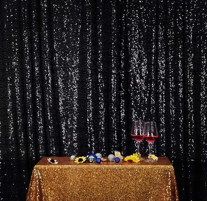 SquarePie Sequin Backdrop 6FT x 8FT Black Curtain Background for Halloween Wedding Party