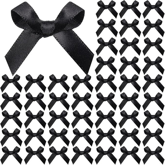 YGDZ 50 PCS Mini Black Bows, Small Stain Ribbon Black Bow for Cake, Tiny Bows for Crafts, Bow Decorations for Party Favors, Balloons