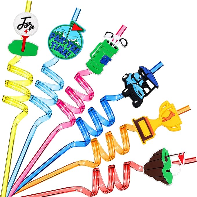24 Pack Golf Party Decorations Favors Straws Golf Theme Birthday Party Supplies Par Tee Fore Time Decorative PET Drinking Straws Sports Themed Party Decorations for Kids Boys Baby Shower Retirement