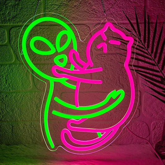 Alien Cat Neon Sign,Neon Signs for Wall Decor,LED Cat Alien Sign,Dimmable Neon Lights for bedroom,Man Cave,USB Powered Neon Light Sign,Cute LED Signs for Wall Decor,Alien Decor,Game Room