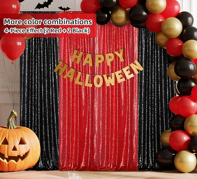 Juya Delight Red Sequin Backdrop Curtains 2Pcs 2ftx8ft Glitter Photography Backdrop for Party Shimmer Back Drapes Birthday Valentine Decorations