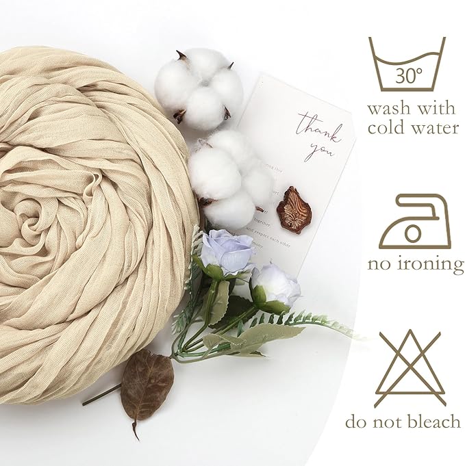 6 Pack Beige Cheesecloth Fall Table Runner 10ft Boho Gauze Fabric Cheese Cloth Table Runner 35 x 120 Inch Rustic Sheer Runner for Thanksgiving Wedding Decor Baby Shower Party Centerpiece Decoration