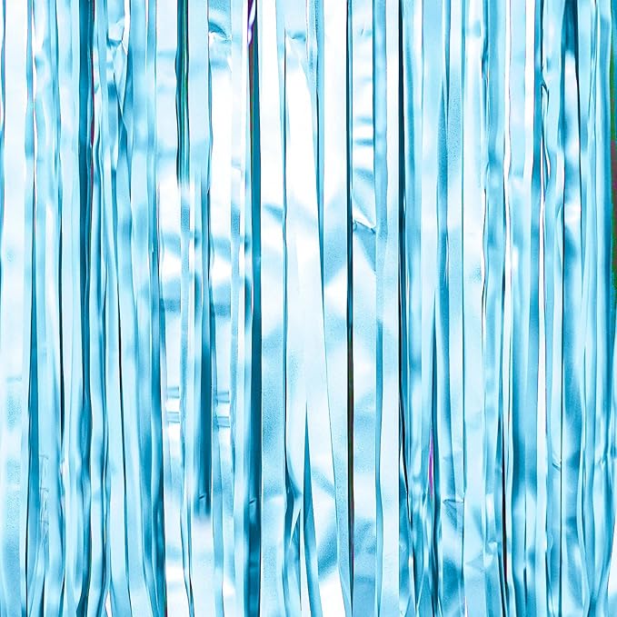 PartyWoo Light Blue Streamers Backdrop 3pcs Baby Blue Foil Fringe Streamer Curtain 8.2FT Tinsel Backdrop for Birthday Gender Reveal Baby Shower Graduation Pool Mermaid Under The Sea Party Decorations