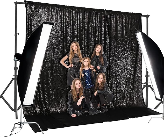 PartyDelight Black Sequin Backdrop 20Ft x10 Ft Photography Curtain Special Events Party