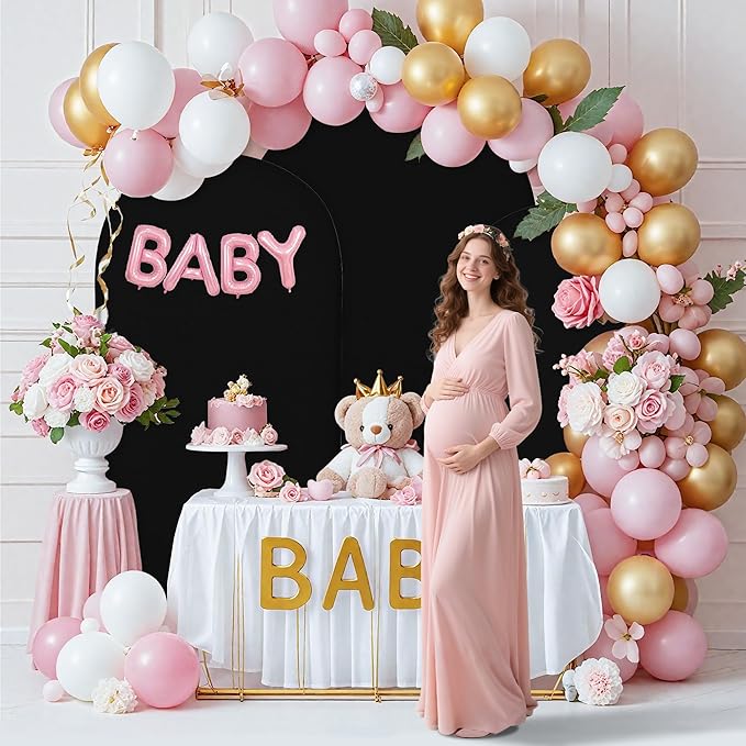 Wedding Arch Covers Arch Backdrop Cover Arch Stand Covers 7.2FT 6FT Set of 2 Arch Cover Spandex Fabric Stretchy Backdrop for Wedding Birthday Party Decoration Baby Shower (Black, Cover Only)