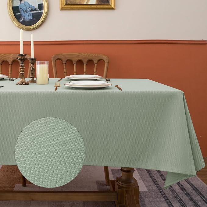 Fitable Textured Table Cloth for Rectangle, 2 Pack - 52 x 70 inch, Sage Green - Waterproof Heavy Duty Fabric Tablecloth for Dinner Party Banquet Event