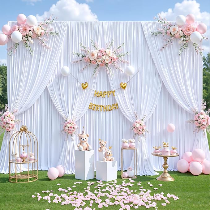 40ft x 12ft White Backdrop Curtains Wrinkle Free Backdrop Curtain for Wedding Parties White Fabric Backdrops Drapes Back Drop Cloth Bridal Shower Stage Curtains Wedding Decorations for Reception