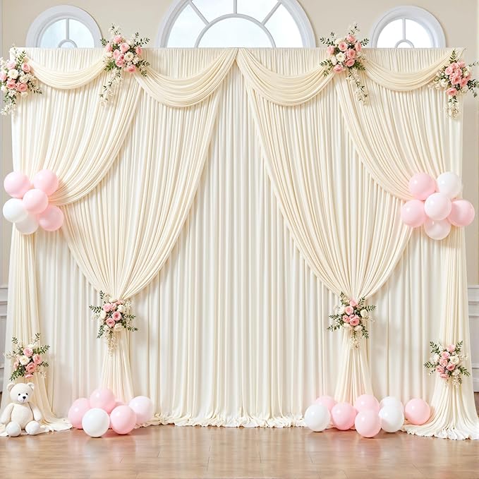 20ft x 12ft Champagne Backdrop Curtains Wrinkle Free Backdrop Curtain for Wedding Parties Fabric Backdrops Drapes Back Drop Cloth Bridal Shower Stage Curtains Wedding Decorations for Reception