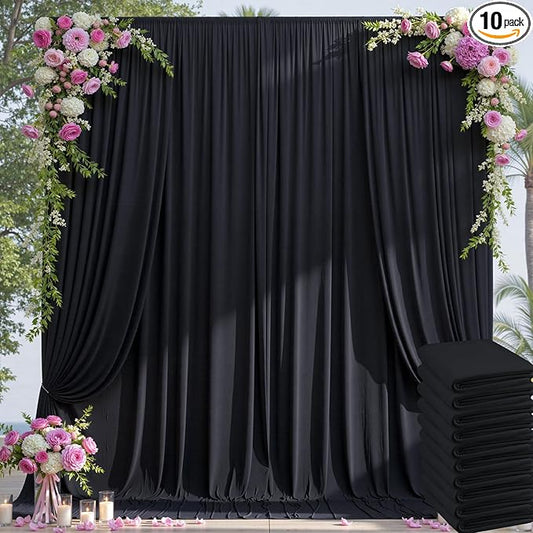 50×14ft Wrinkle Free Black Backdrop Curtain for Parties Wedding,10 Panels 5×14ft Height Soft Silky Polyester Photo Backdrop Drapes for Birthday Graduation Photography Stage Event Background Cloth