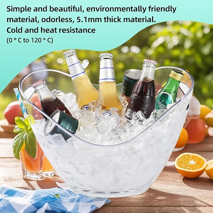 Large 8L Party Beverage Bucket, Acrylic Ice Bucket for Cocktail Bar, Cooler for Champagne, Red Wine or Beer, Food Grade, Suitable for Home Parties, Bars and Outdoor