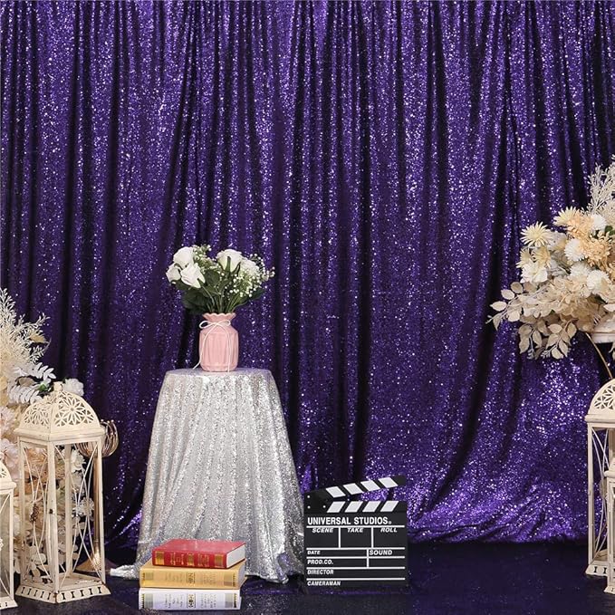 Eternal Beauty Purple Sequin Backdrop, 10x10 Ft Halloween Glitter Background Curtains for Shimmer Photography Party Wedding Birthday Back Drop Decor