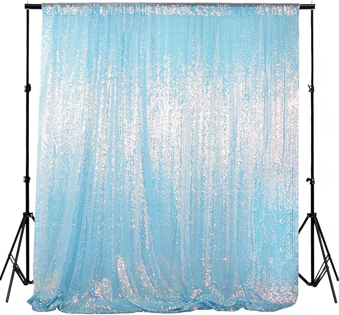ShinyBeauty Iridescent Aqua Sequin Backdrop | 5FT x 10FT Photo Background | Aqua Blue 10FT Fabric Backdrop | Perfect for Christmas, Studio, and Happy Birthday Events | Sparkly & Durable