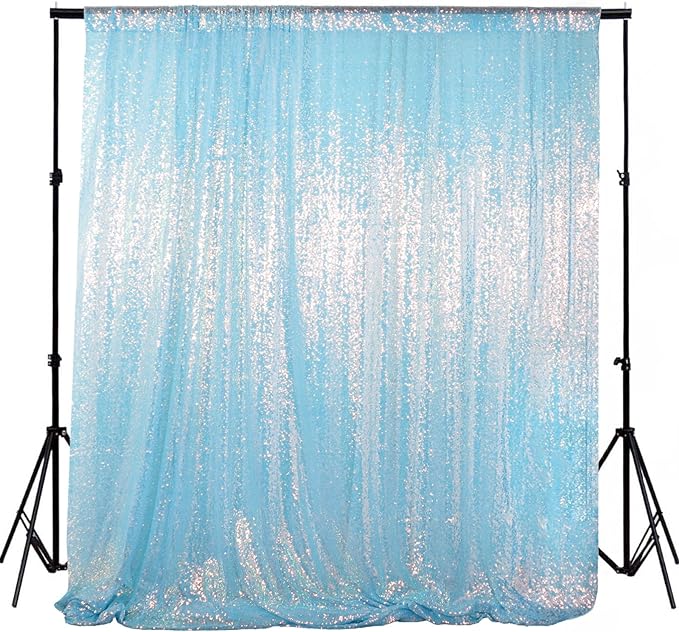ShiDianYi Iridescent Aqua Sequin Backdrop for Photograph Birthday Backdrop Glitter Back Drop Aqua Blue Backdrop Curtain Christamas Mermaid Party (4FTx6FT)