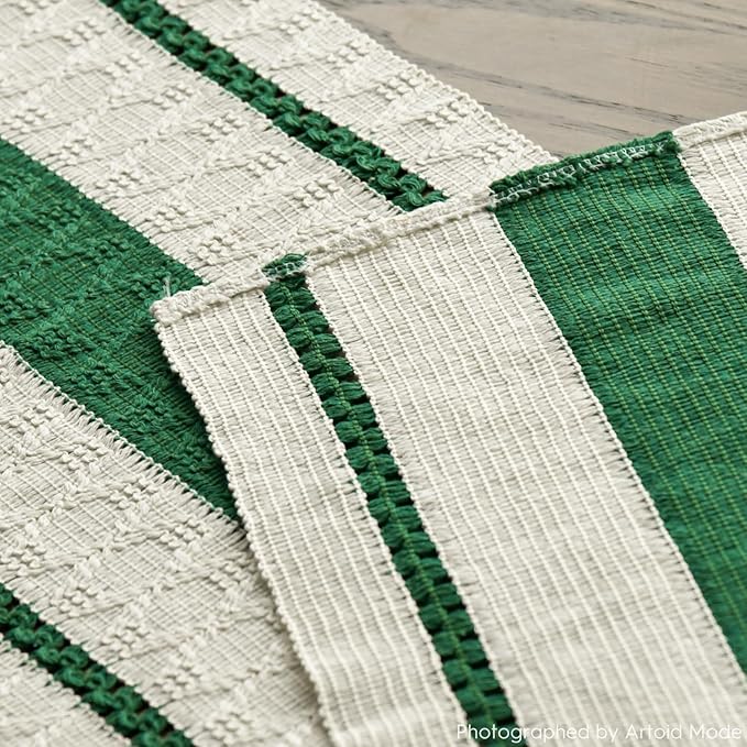 Artoid Mode Dark Green Farmhouse Woven Rustic Table Runner, Seasonal Holiday Hollow Kitchen Dining Table Decoration for Home Party Decor 12x90 Inch