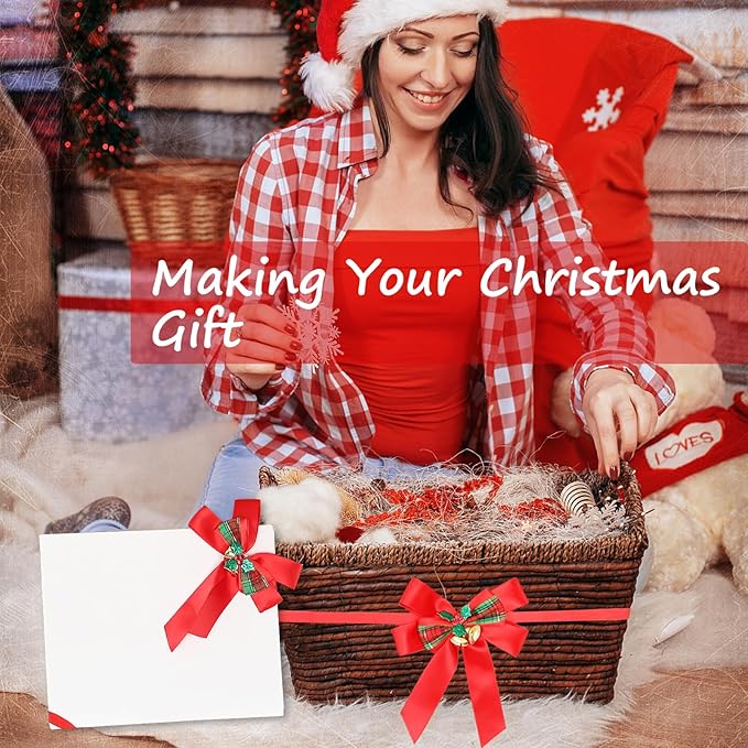 Christmas Bows for Gift Wrapping, 24 Elastic Red Stretch Loops with Bows,3 Sizes Red Bows Ribbon Crafts Perfect Boxes, Party Favors and Weddings