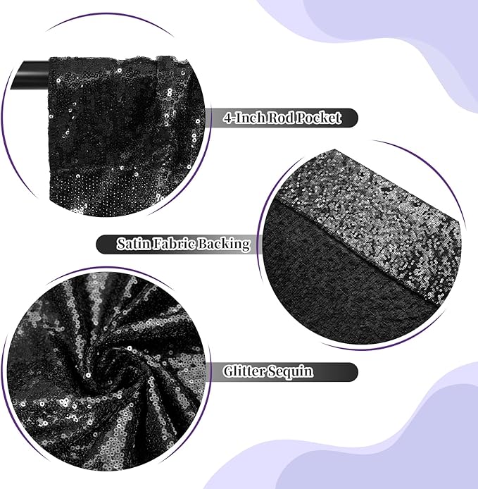 SquarePie Sequin Backdrop Less Transparent Background Sparkly Curtain for Wedding Halloween Party 6FT x 8FT Black