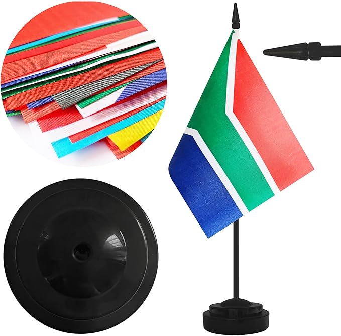 12 Pack South Africa Desk Flags - Miniature Office Flags with 12" Black Pole and Base, Perfect for Offices, Classroom, Home, Festival Decoration