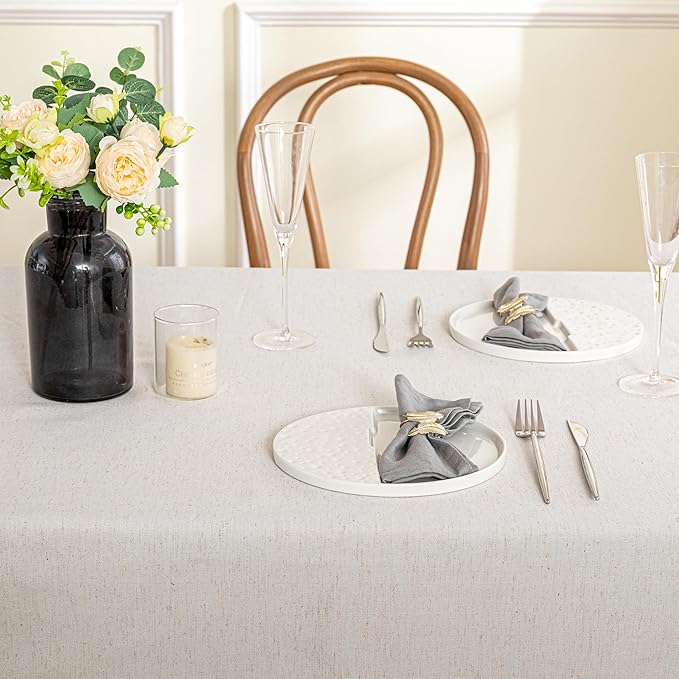 MYSKY HOME Table Cloth 60x120 in Rectangle Table, Heavy Duty Cotton Tassel Linen Look Waterproof Tablecloths Farmhouse Tablecloth Wrinkle Free Table Cover with Tassels for Kitchen Dining, Party