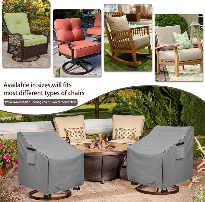 Okcool Outdoor Swivel Chair Cover 2 Pack,Outdoor Furniture Patio Chair Covers Waterproof Clearance,(30" W x 34" D x 38.5" H) Outdoor Lawn Patio Furniture Covers,Grey