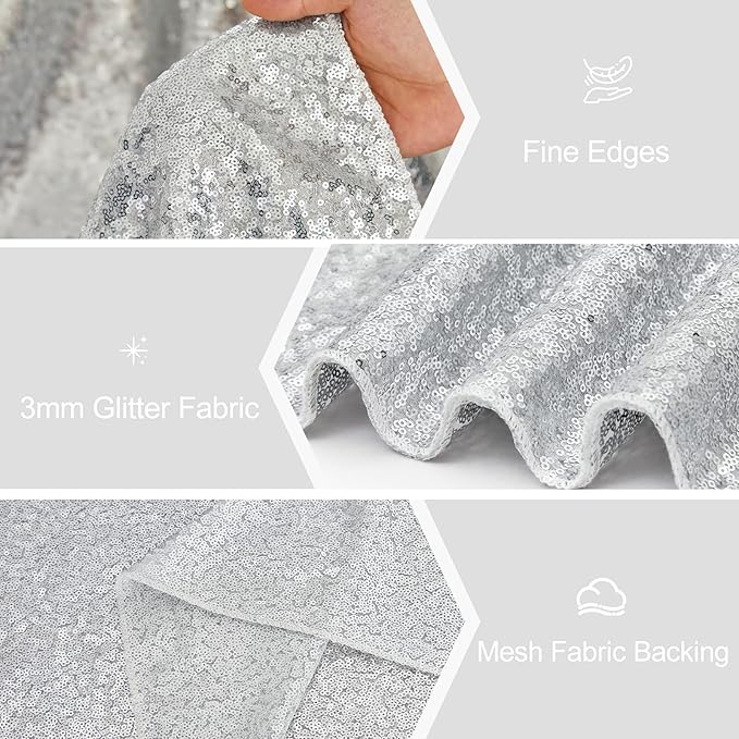 Silver Sequin Table Runners 10 Packs 12x108 Inches Holiday Celebration Sparkly Table Runners for Birthday Party Supplies Decorations