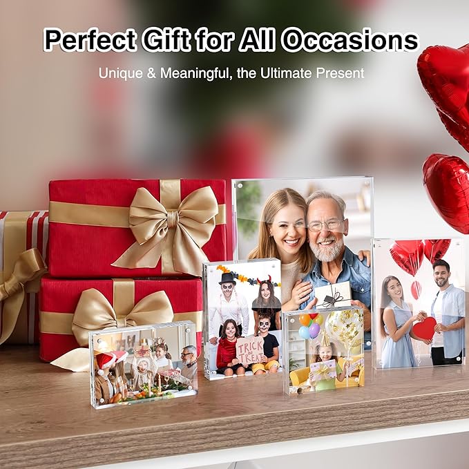 HOUSE DAY Acrylic Picture Frames 8x10, 2 Pack Magnetic 8x10 Picture Frame, Double Sided Clear 8 x 10 Photo Frame with Microfiber Cloth, Frameless FreeStanding 8x10 Frame Gift for Desktop Display