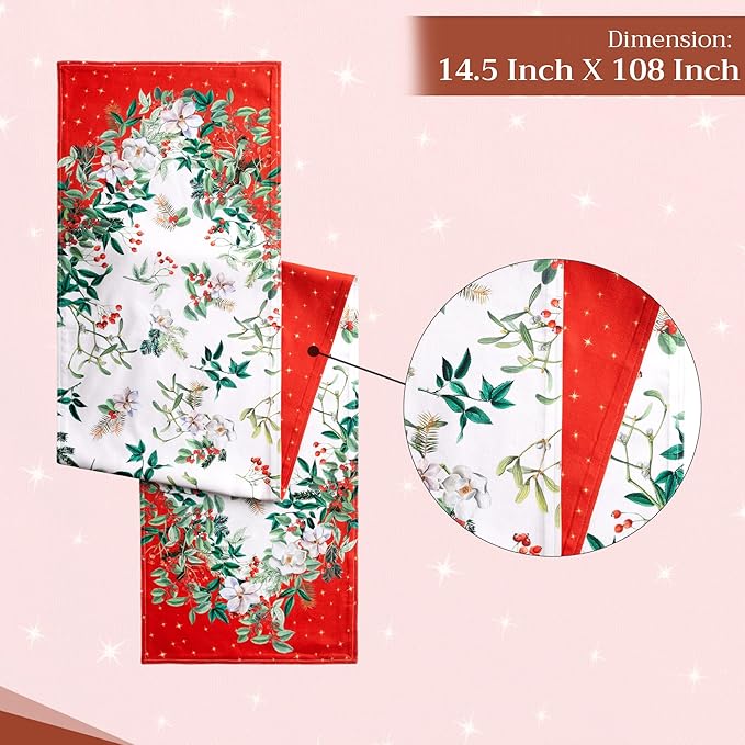 Maison d' Hermine Table Runner 100% Cotton Double Layer Table Runners 108 inches Long for Thanksgiving Christmas Decorations Home Kitchen Dining Party Wedding (Noel, 14.5" x 108")