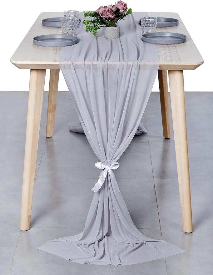 MDS Halloween Chiffon Table Runner - 25 Pack, 29 x 170 Inches, 14ft Each - Sheer Spooky Table Runners for Haunted House Parties, Trick-or-Treat Tables, Witchy Décor, Wedding & Events - Cool Gray