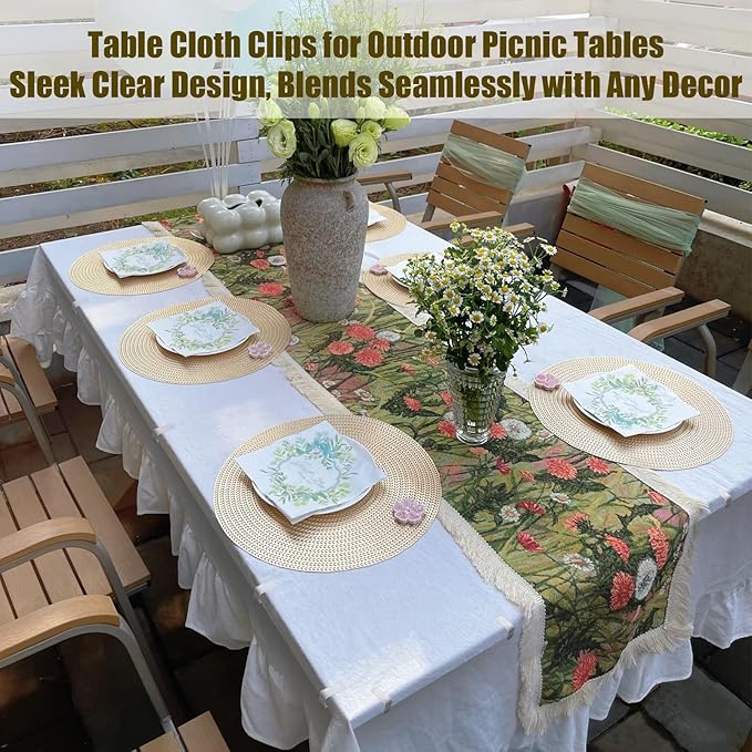 24 Pcs Clear Table Cloth Holder Clips for Thick Tables, Plastic Tablecloth Clips for Outdoor Tables, Picnic Table Cover Clips Clamps for Wind, Table Cloth Clips for Party Camping Christmas Birthday S