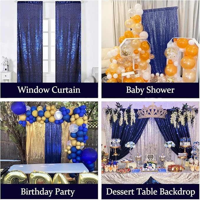 Navy Blue Sequin Backdrop Curtains 2FTx8FT 2 Panels Sparkly Background Drapes for Party Birthday Wedding Decor