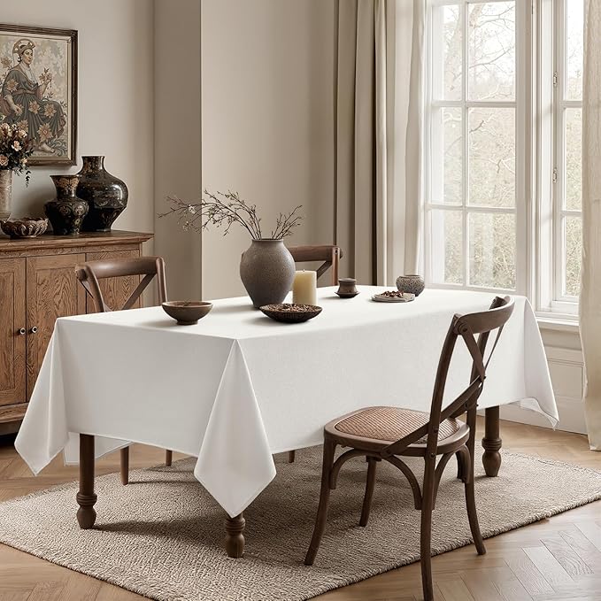 MIULEE White Linen Tablecloth 60x84 Inch Rectangle Table Cloth Waterproof,Stain Resistant & Wrinkle Resistant for Dining Party Wedding