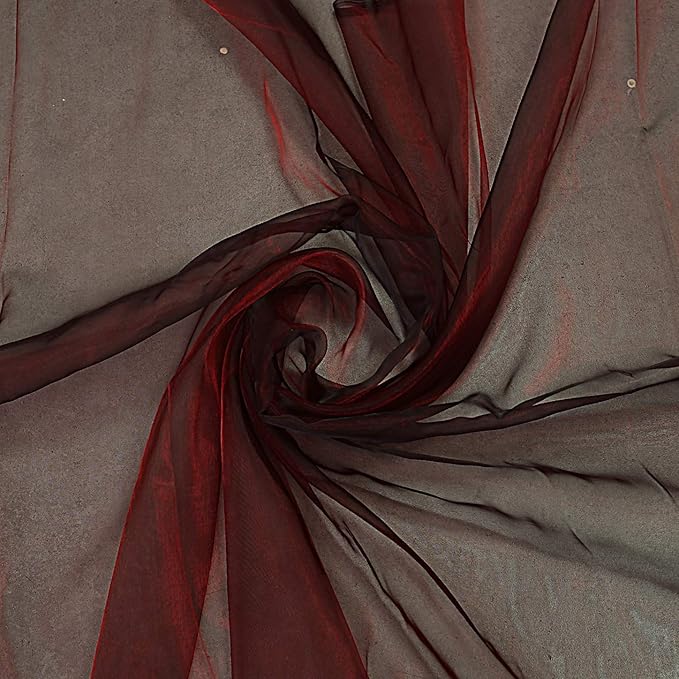 VDS Burgundy Organza Fabric, 40 Yards Continuous, 45” Wide, Wedding Party Decoration Iridescent Crystal Sheer Shiny Organza Tulle Bridal Dress DIY Crafts Costume Sewing Backdrop Arch Cloth