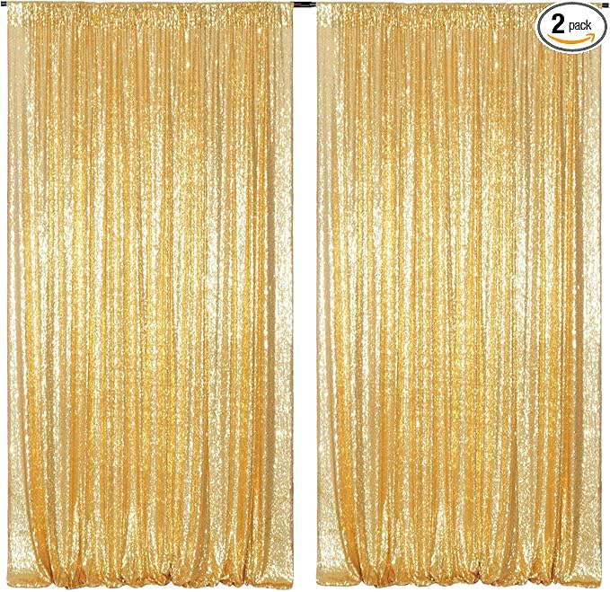 Poise3EHome Gold Sequin Backdrop Curtain, 2 PCS 5FT x 10FT Glitter Panels for Birthday Party Baby Shower Wedding Christmas Thanksgiving Holiday Festival Decor