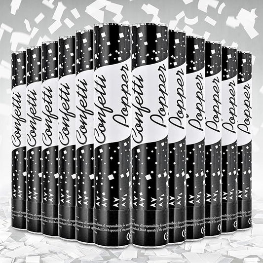 Confetti Poppers 12 Pack - White Confetti Cannons for Wedding, Birthday, Graduation, Baby Shower, Anniversary, Christmas & New Year's