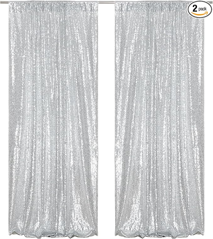 Poise3EHome 2 Panels 4ftx8ft Silver Sequin Backdrop, Upgrade Shimmer Backdrop for Wedding Christmas Party Photo Booths Event Decorations
