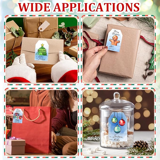 Christmas Gift Tags Stickers, 96Pcs Christmas Gift Labels Stickers, Self-Adhesive Watercolor Christmas Name Tags for Xmas Gifts Wrap Presents Boxes Decoration, 2 x 3 Inch (Blue)