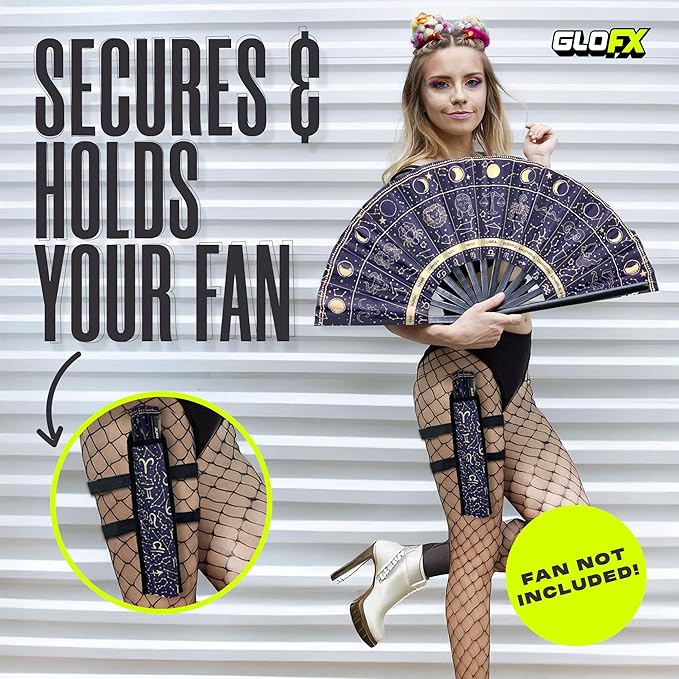 GloFX Zodiac Fan Holster – Astrology Belt Holster for Folding Hand Fans – Fan Holder Pouch for Waist or Belt – Fan Accessory for Festivals and Performances