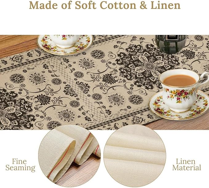 Boho Vintage Elegant Table Runner Farmhouse for Home Farmhouse Kitchen Table Dining Coffee Room Garden Party Wedding Decor 13x60in