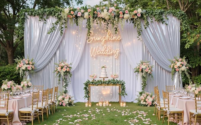 PartyVillage 10x10FT Metallic Silver Sequin Backdrop Curtain -2 Panels 5x10FT Wrinkle Free Shimmer Back Drop Cloth, Glitter Backdrop Drapes for Photography, Birthday, Wedding Background