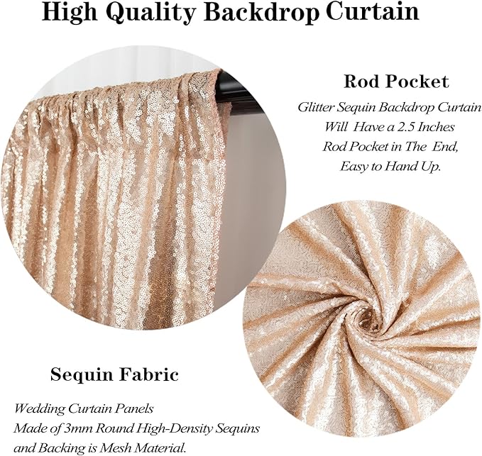 DUOBAO Champagne Backdrop Curtain 8ft Photo Background Wedding Backdrops 4FT Wide 8FT Long Shimmer Wall Curtain Champagne Gold Glitter Backgrounds Drapes for Weddings